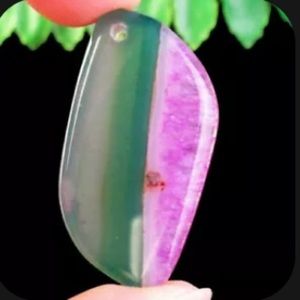 Small Green purple Agate freeform silver leaf necklace